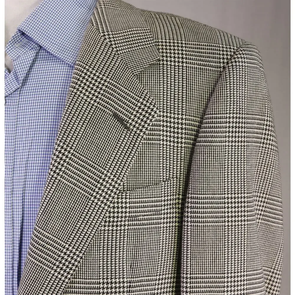 Hickey Freeman Black Pearl Plaid Wool Silk Sportcoat Blazer 40R